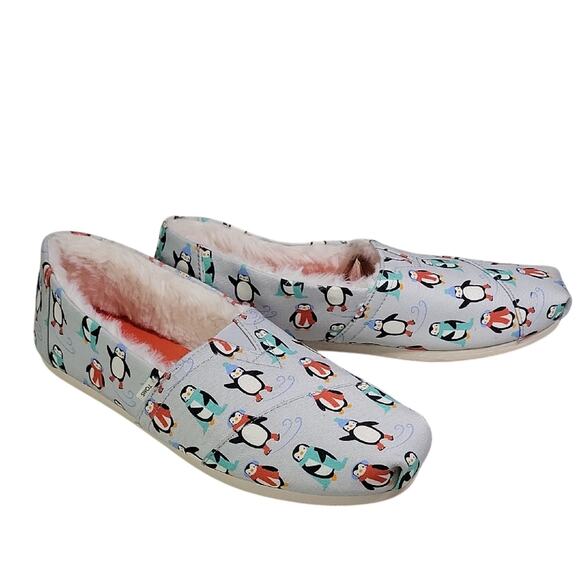 Toms Alpargata Winter Penguin Print Fleece Lined Womens Size 10 NEW - Picture 1 of 11